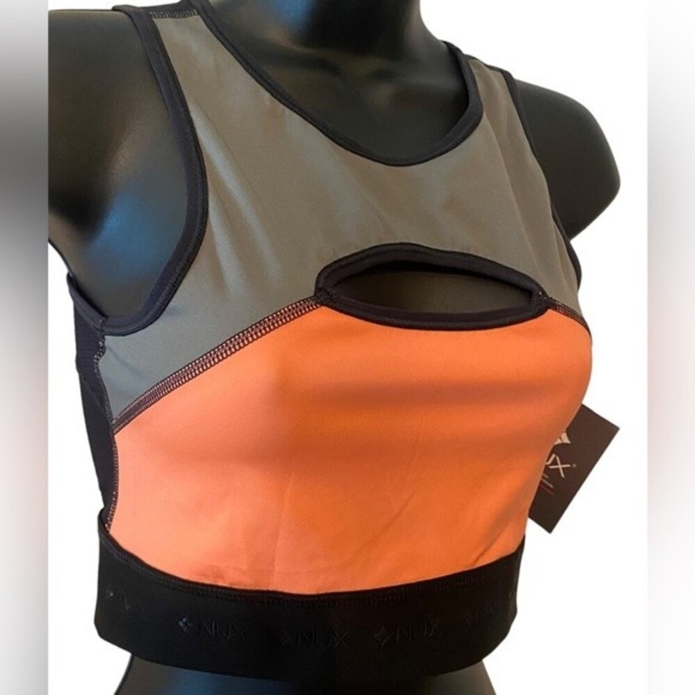 NUX reversible sports bra NWT cutout wide band with logo for support wicking med